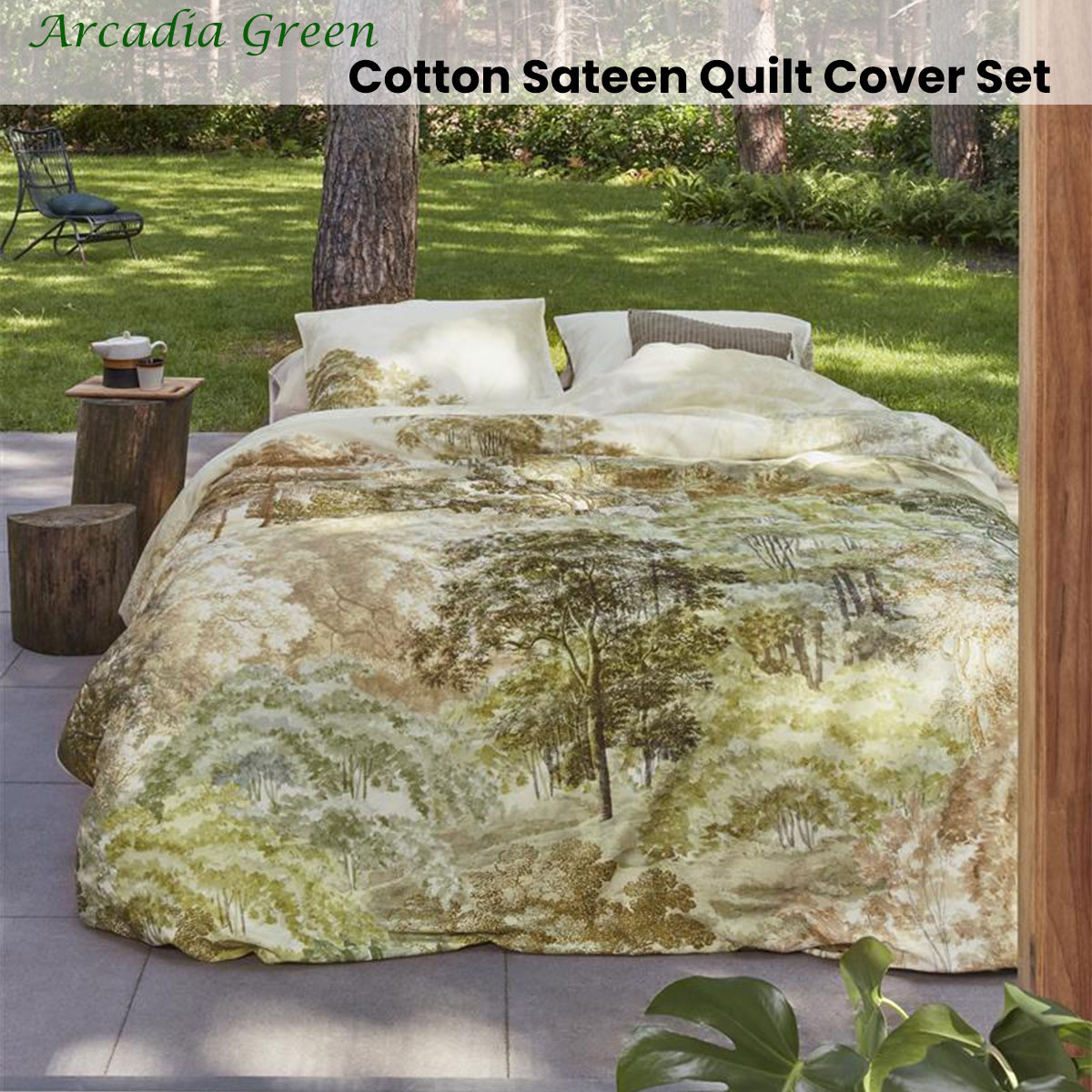 Bedding House Arcadia Green Cotton Sateen Quilt Cover Set Queen — image 2