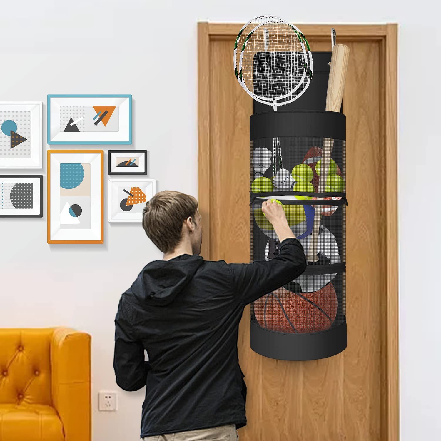 Hanging Organizer, Over The Door Hanging Sports Equipment and Ball Storage, Garage Sports Equipment Organizer for Hold Soccer — image 2