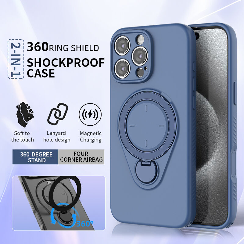 Magnetic Shockproof Case with 360-Degree Rotating Ring Stand for iPhone 16 Pro – Slim Protective Phone Cover with Airbag Corners and Wireless Charging Support — image 3