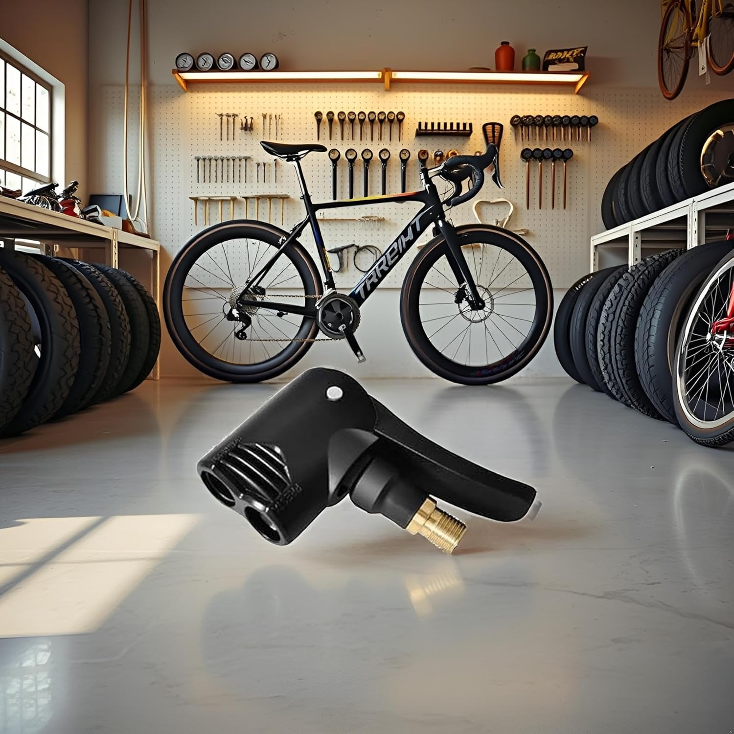 Black Bike Pump Adapter Presta Valve Adapter Dual Head Bike Track Pump Tyre Air Pump Valve Adapter Pump Connector Head Tires Tubes Accessories — image 2