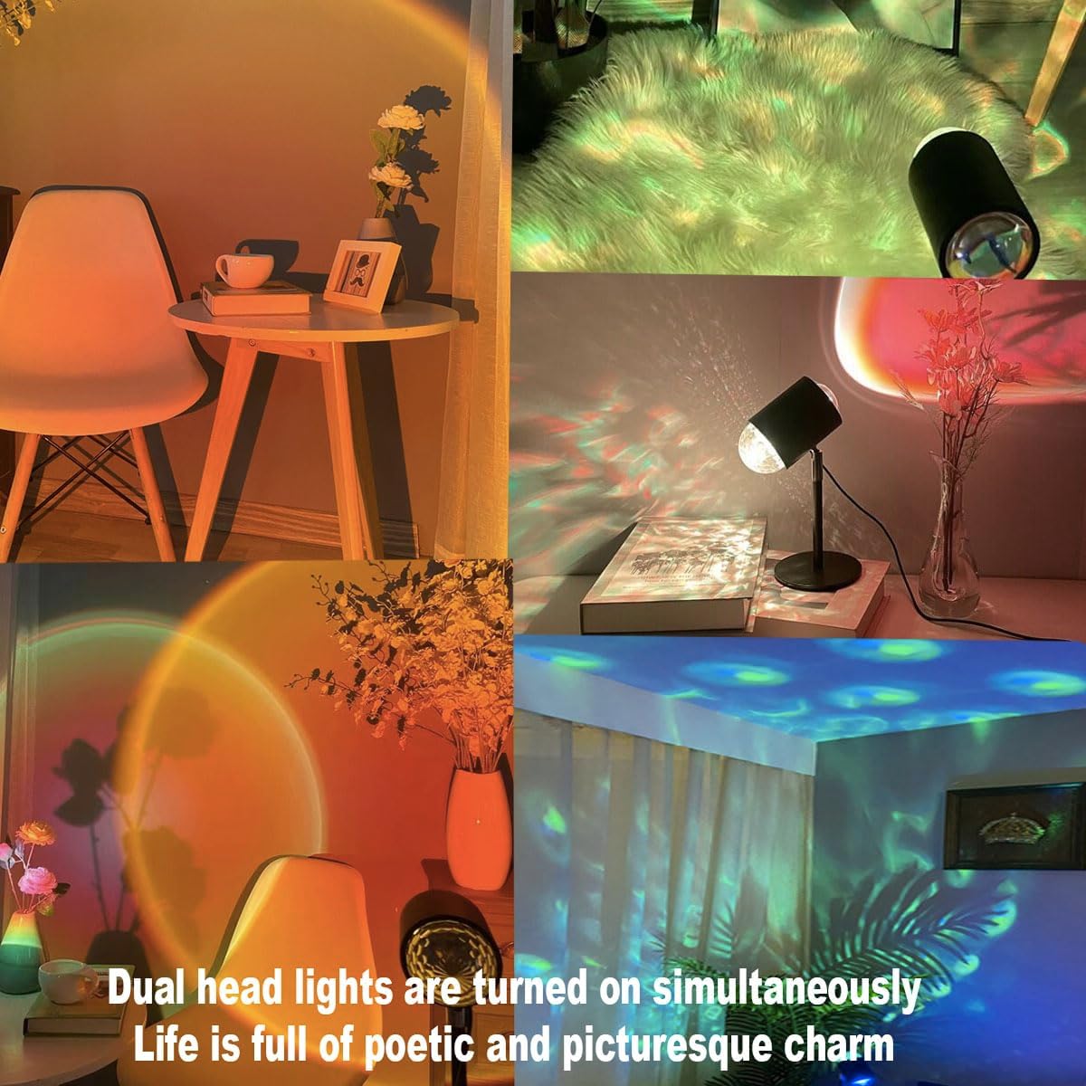 Water Ripple Lamp Sunset Lamp 2-in-1 3D Projector LED Light Sunset Ocean Light Project USB Powered Night Light 360° Rotation Button Control for — image 2