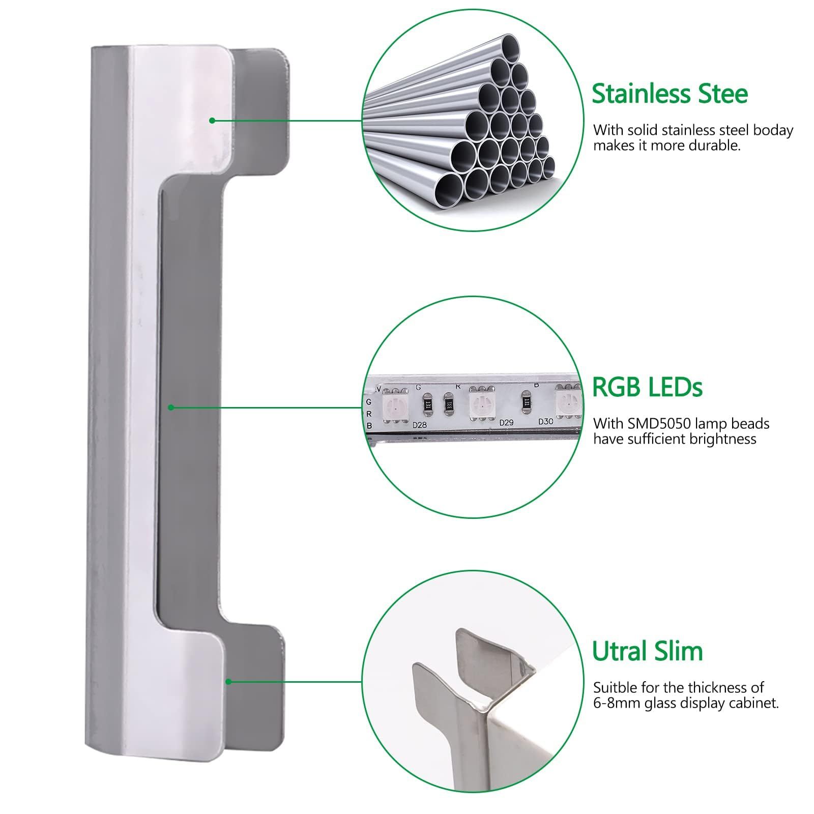 LED Under Cabinet Night Lights Kit for Glass Edge Shelf Back Side Lighting Using Flexible Cable and Clip with RF Remote(4 lights, RGB) โ image 3