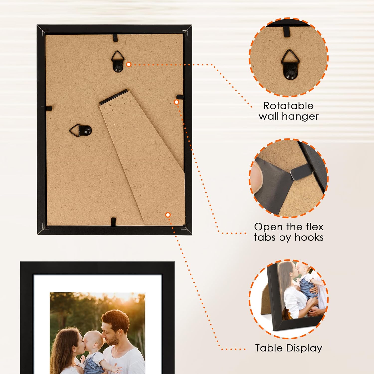 5x7 Picture Frame Set of 2 & 8x10 Picture Frame Set of 2, Photo Frame with HD Plexiglass, Display Pictures 5x7 with Mat or 8x10 Without Mat โ image 3