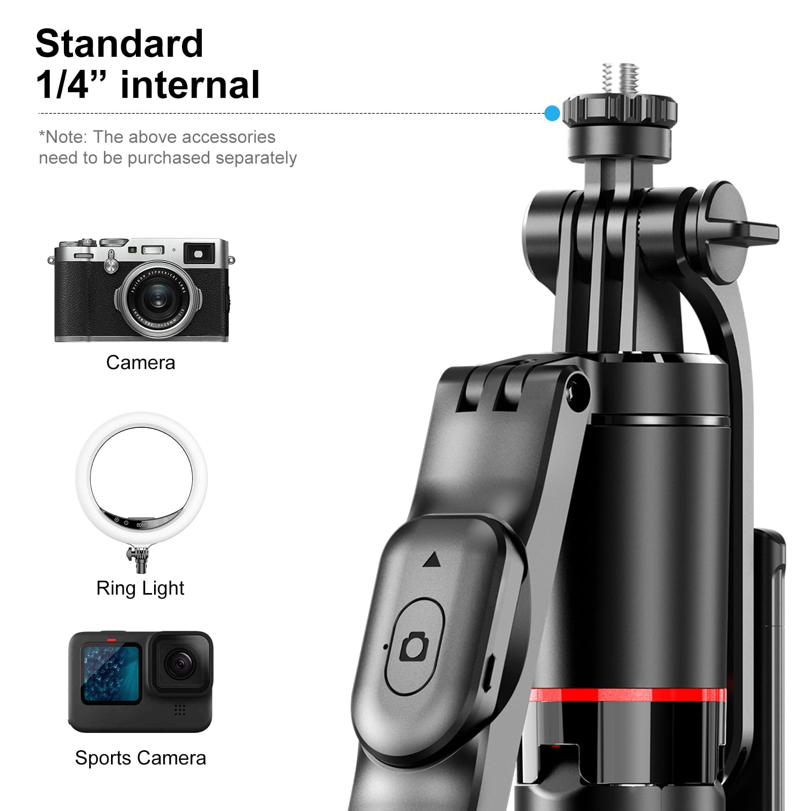 Bluetooth Selfie Stick Tripod with Remote Control and Extendable Phone Holder for Photos, Video Calls and Vlogging, 7.6 cm, Black — image 2