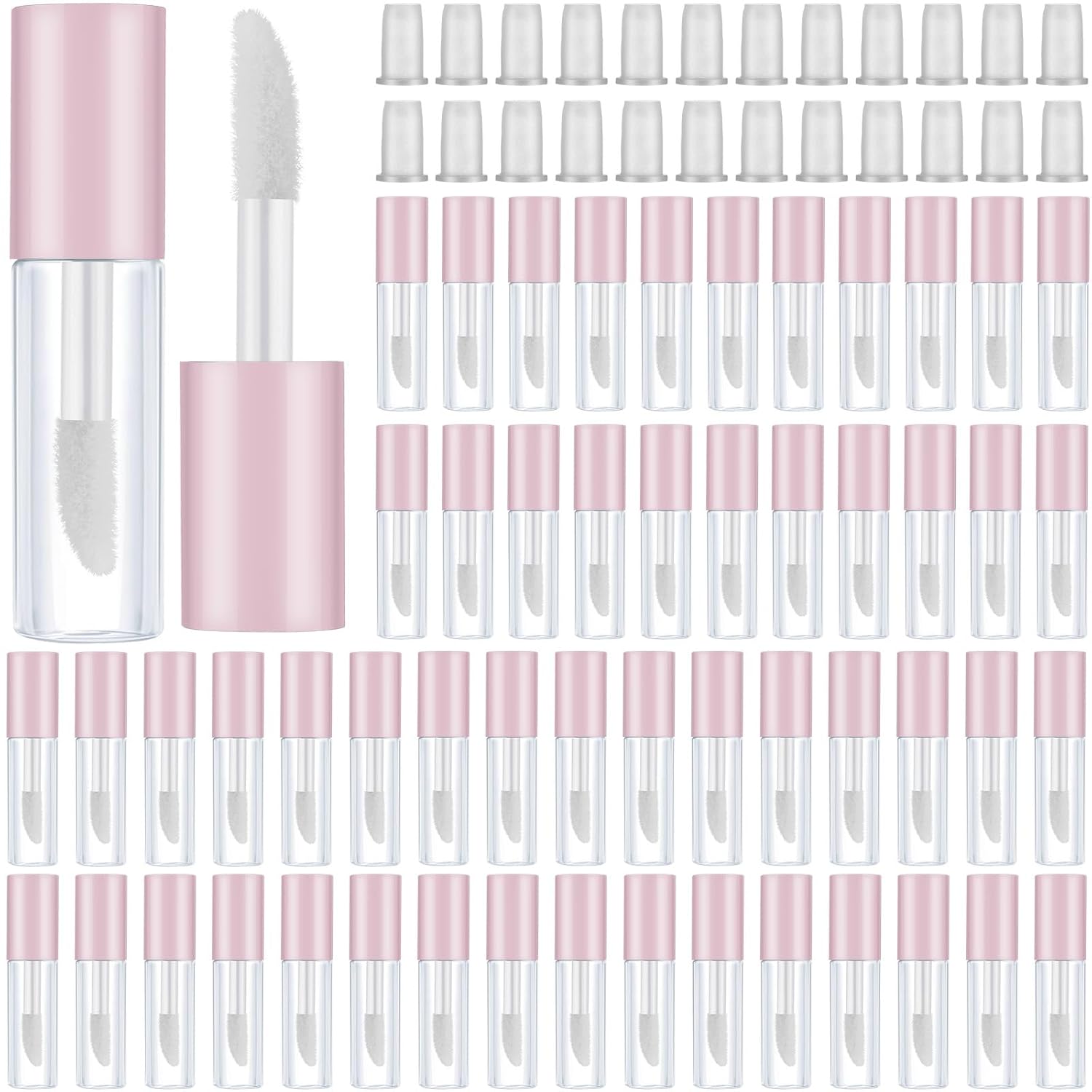 100 Pieces 1.2 ml Clear Mini Lip Gloss Tube Refillable Empty Lip Balm Gloss Containers for DIY Makeup, Pink