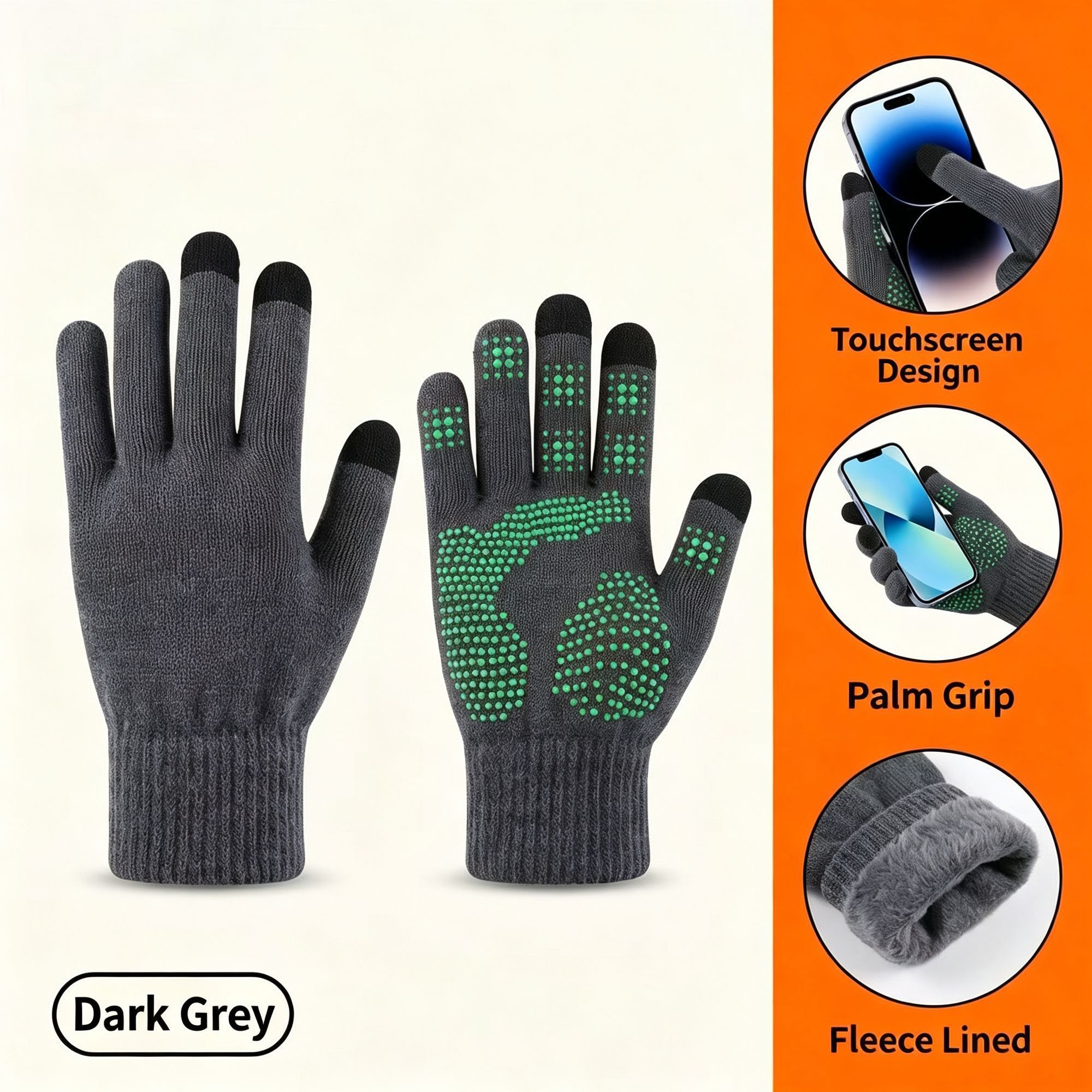 Ergonomic Shaped Anti‑Slip Touch‑Compatible Fitness Gloves Firm Hold for Motorcycle Trip Mountain Climbing 2 Pcs Dark Grey One Size Recommended Christmas