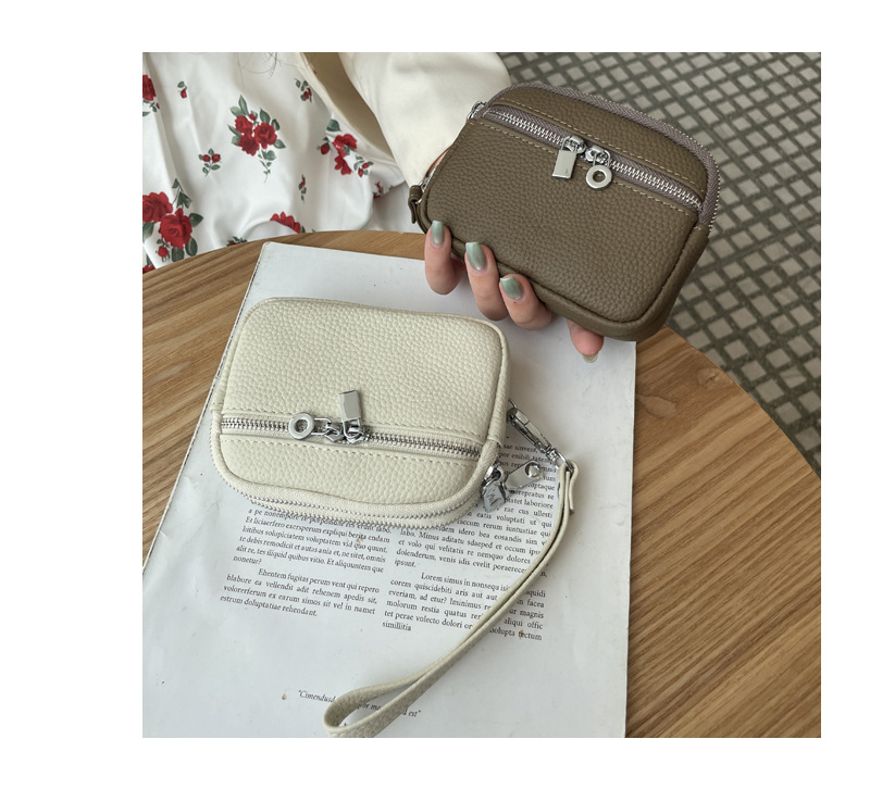 Dark Pink Women's Mini Genuine Leather Coin Purse Double Zipper Organiser Multi-function Wristlet Wallet — image 3