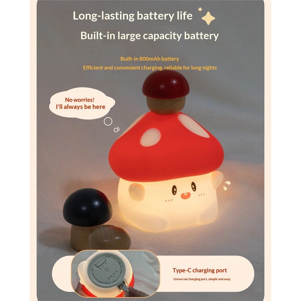 LED Mushroom Silicone Night Light Soft Sleeping Nursery Night Light Dimmable Timer Rechargeable Lamp Room Decor Baby Bedside Lamp — image 5