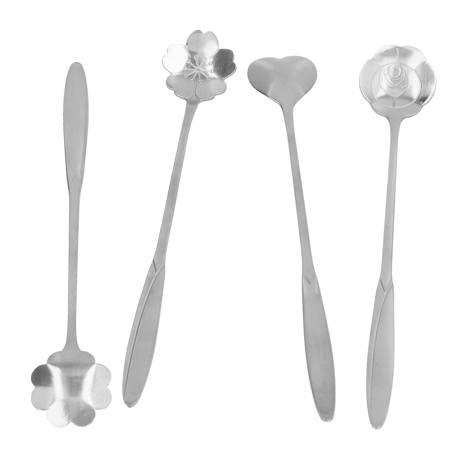 4PCS Mixing Spoon Flower Heart Shaped Coffee Spoon Stainless Steel Desert Scoop Ice Tea SpoonSilver โ image 2