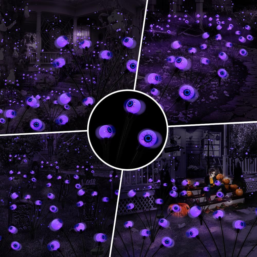 2PACK Scary Eyeballs Solar Garden Light Halloween Decorations Outdoor, Swaying Firefly Spooky Eyes Lights-Waterproof Ornaments Solar Halloween Lights — image 5