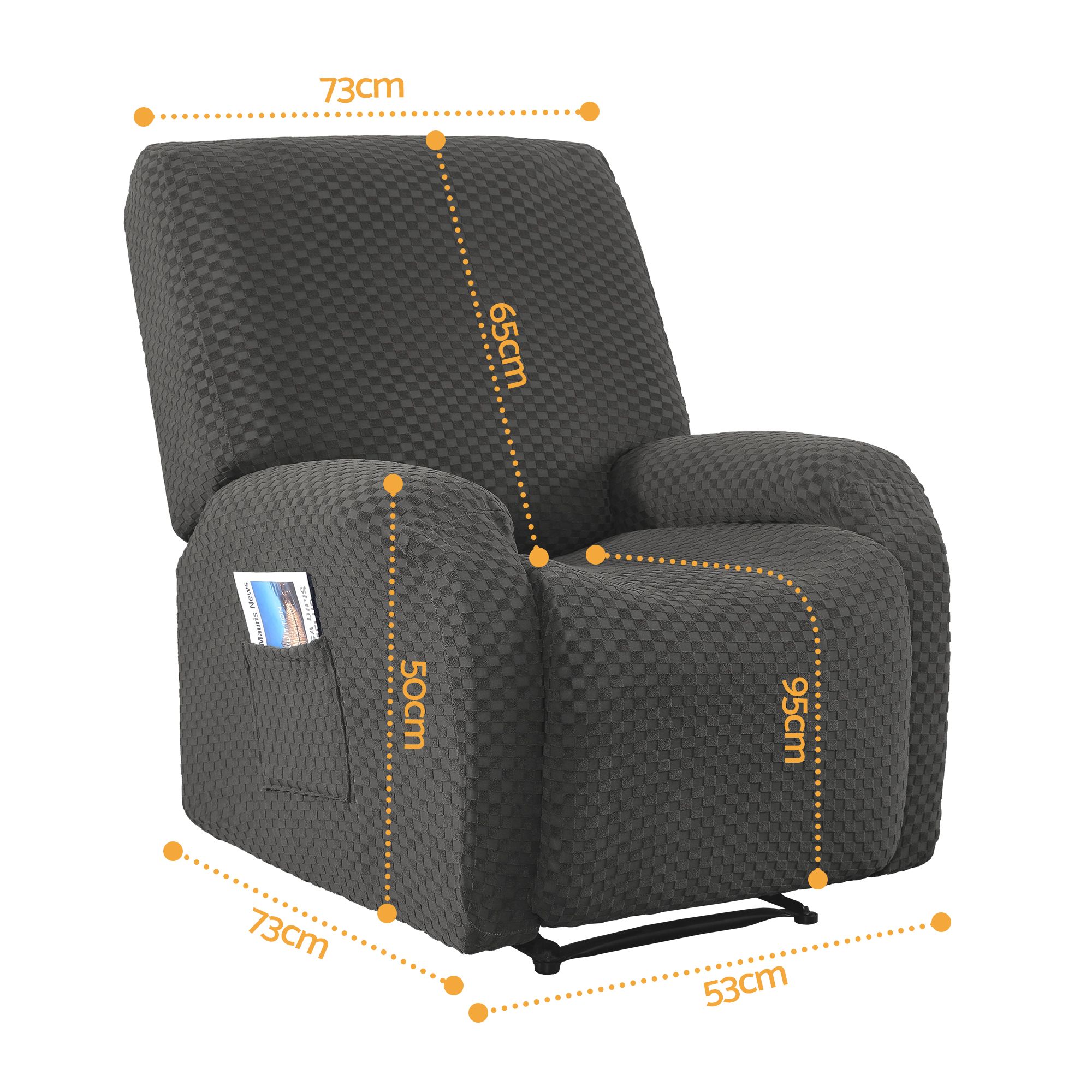 Artiss Recliner Chair Covers with Storage Side Pockets Grey Fabric — image 2