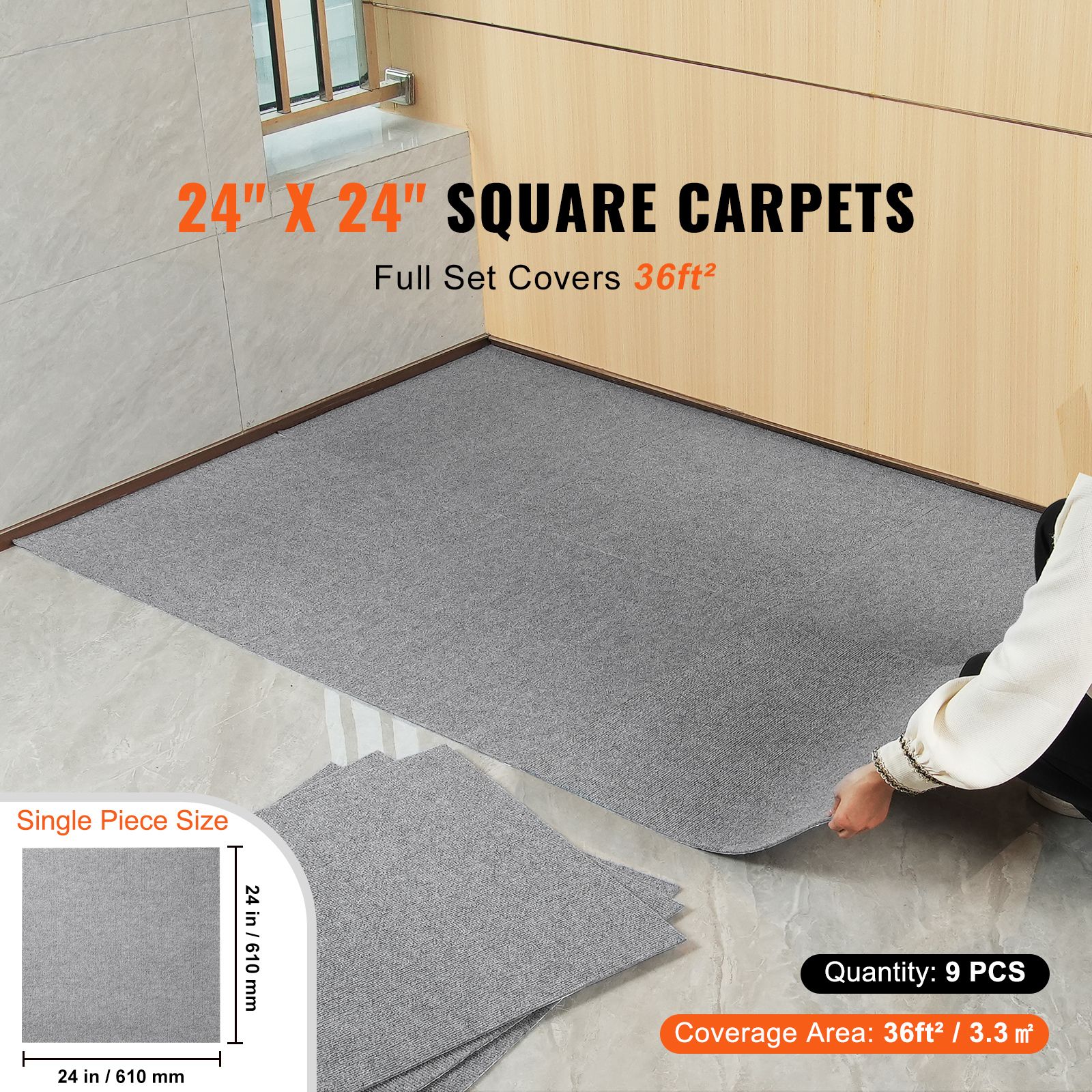 Carpet Tiles Peel and Stick, Squares Self Adhesive Carpet Floor Tile, Soft Padded Carpet Tiles, Easy Install DIY for Bedroom Living Room Indoor Outdoor — image 2