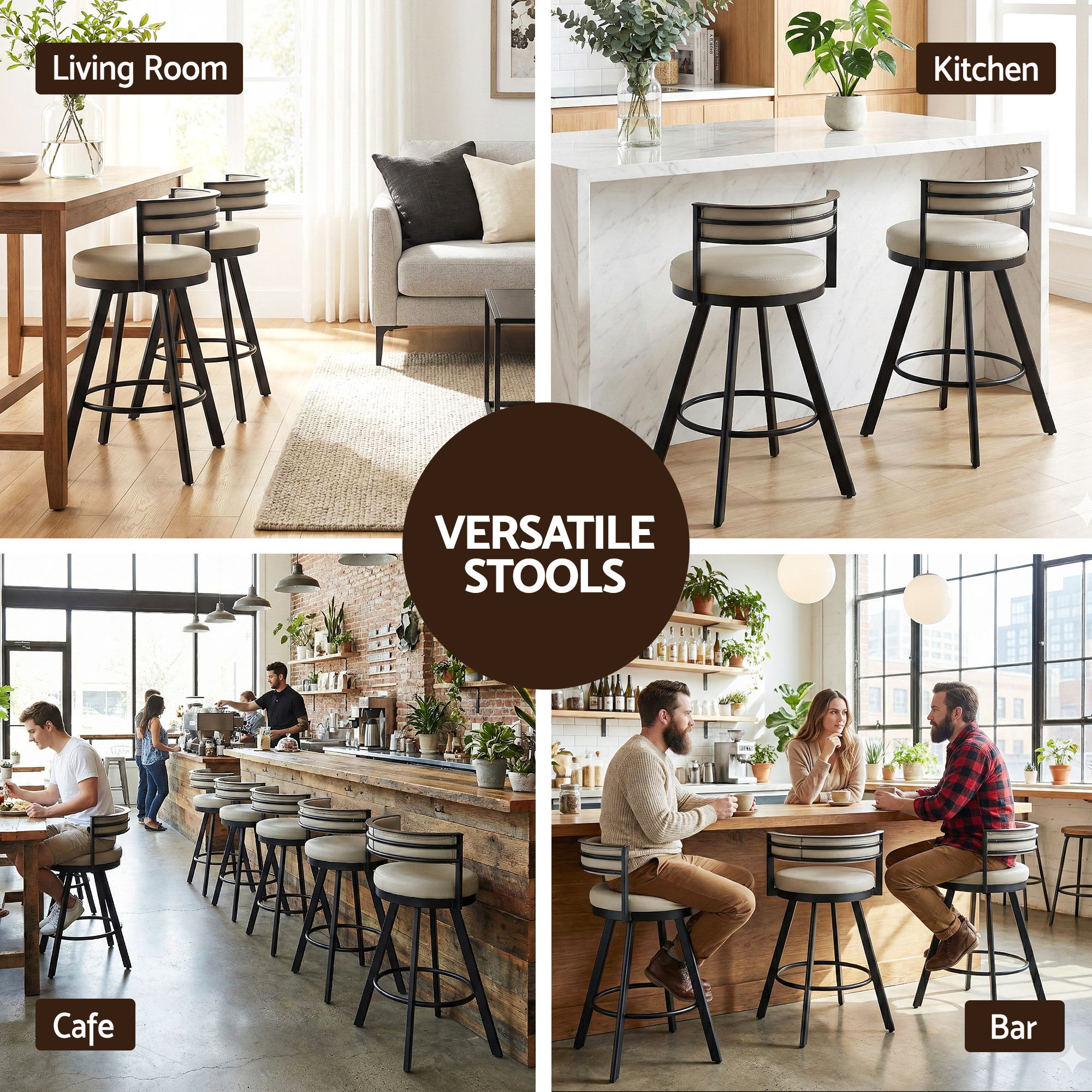 Artiss Bar Stools Set of 2 Swivel Kitchen Chair Metal Counter Beige Leather — image 5