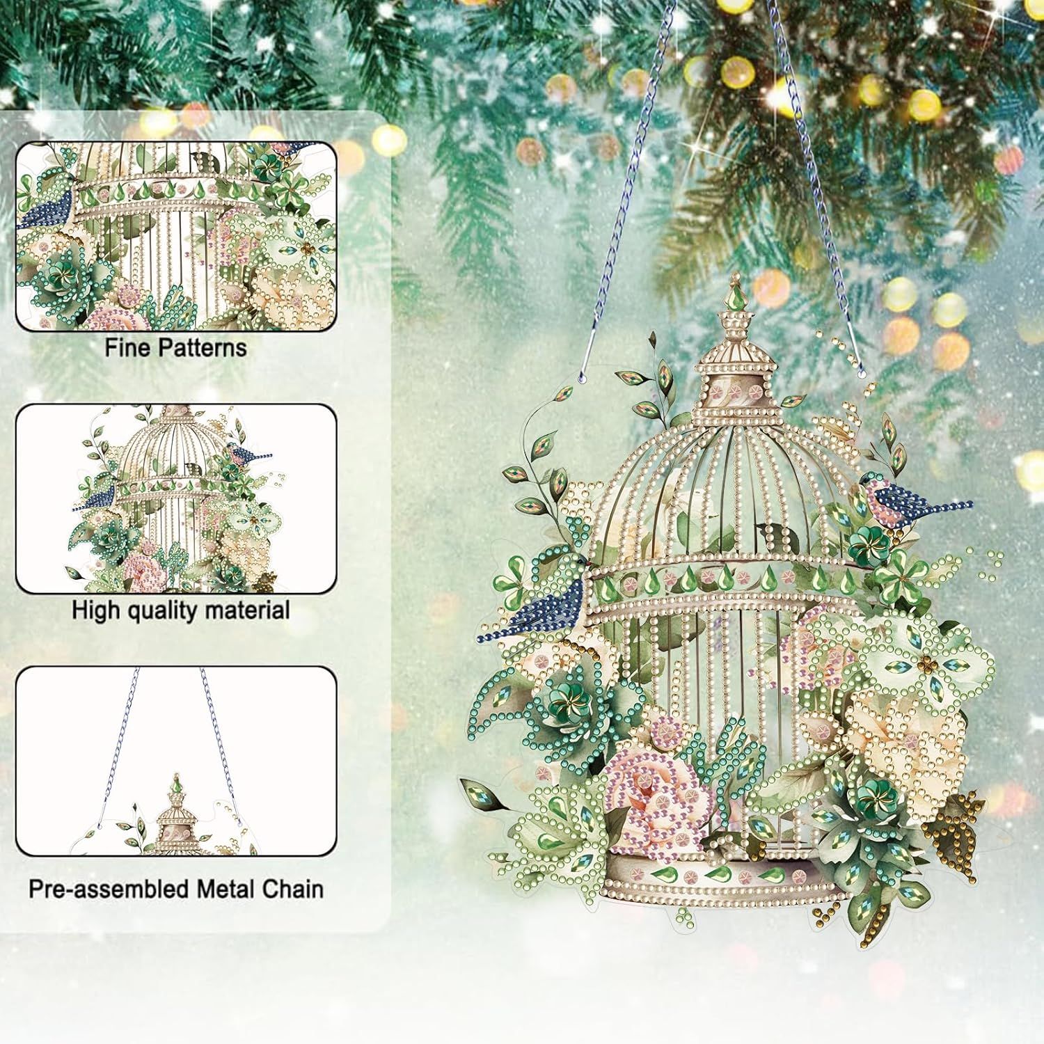 Diamond Art Painting Hanging Pendant Kit,DIY Flower Birdcage Crystal Art Hanging Sign,Diamond Window Hanging Wreath Ornament for Home Decor and Gift (366) — image 4