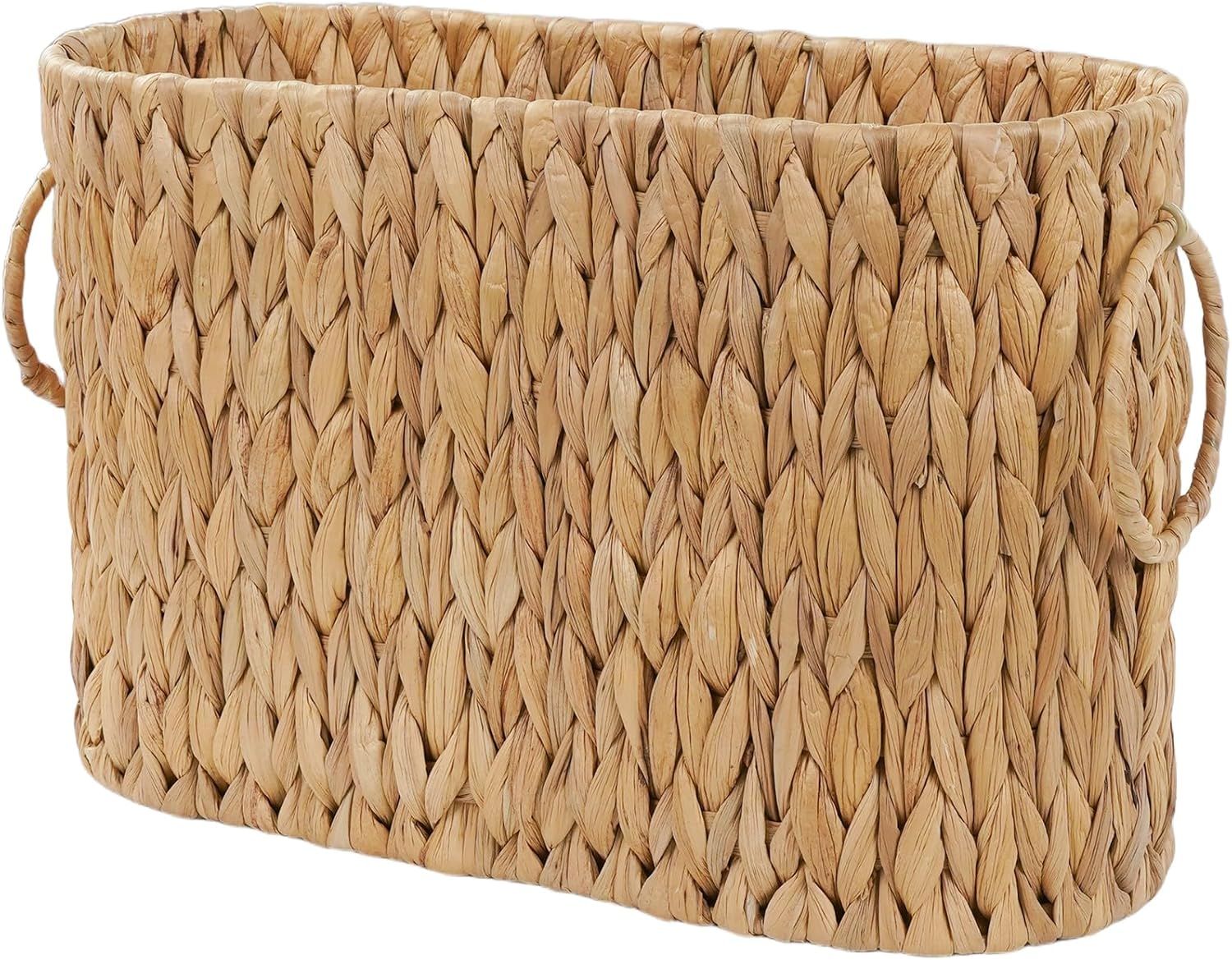 Toilet Paper Storage Basket, Water Hyacinth Toilet Paper Holder for Up to 6 Mega Rolls, Wicker Basket for Bathroom Accessories Organizer, Boho Hand Woven