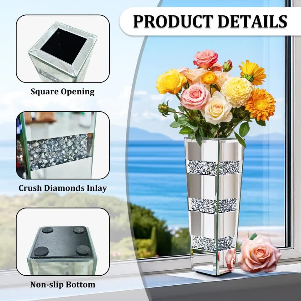 P&P Silver Diamond Inlaid Table Vase, Modern Decorative Centerpiece for Home — image 6