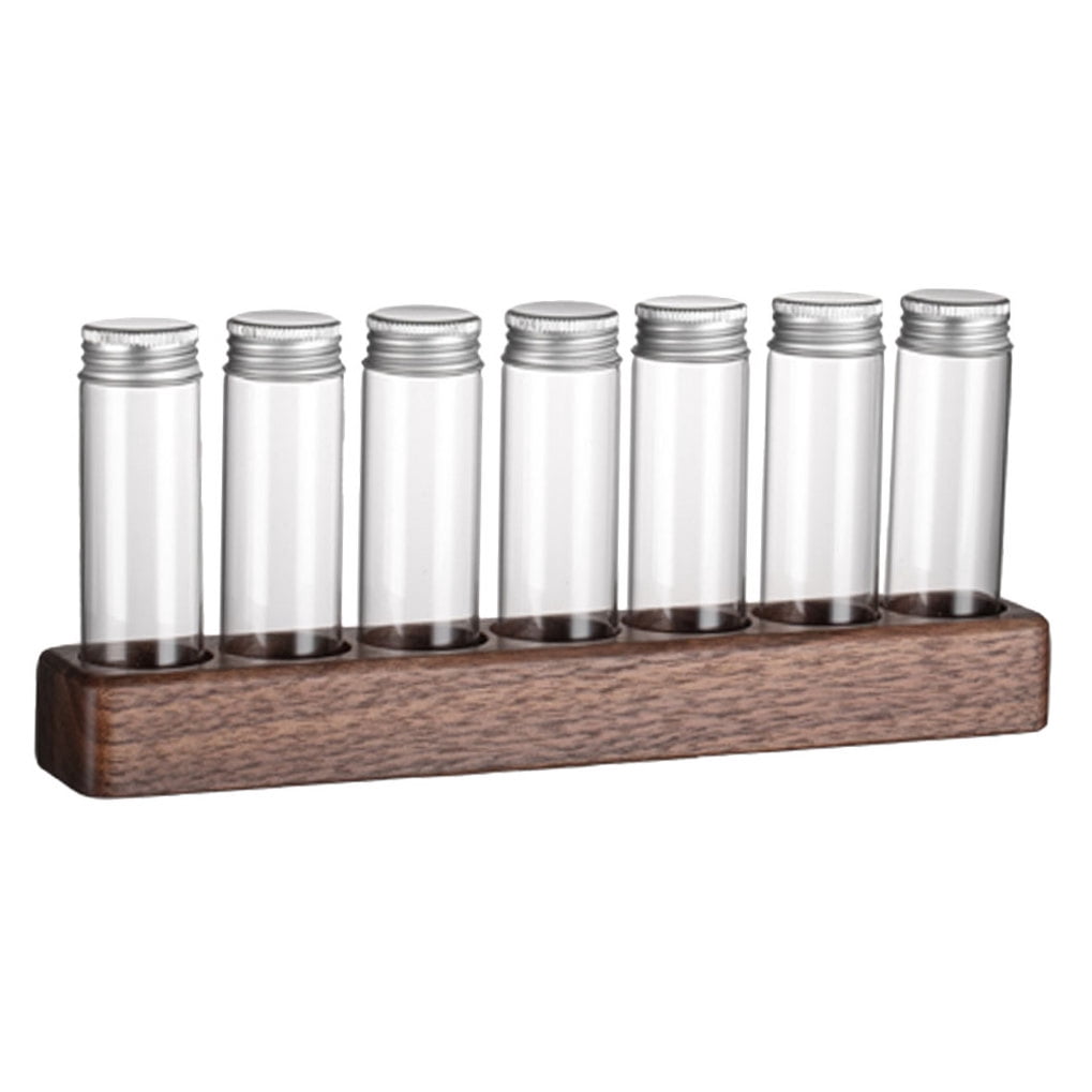 Worgeous Coffee Bean Tube Dispenser with Wood Rack for Home Use Clear Glass Bottles and Sealed Storage 7 Tubes โ image 5
