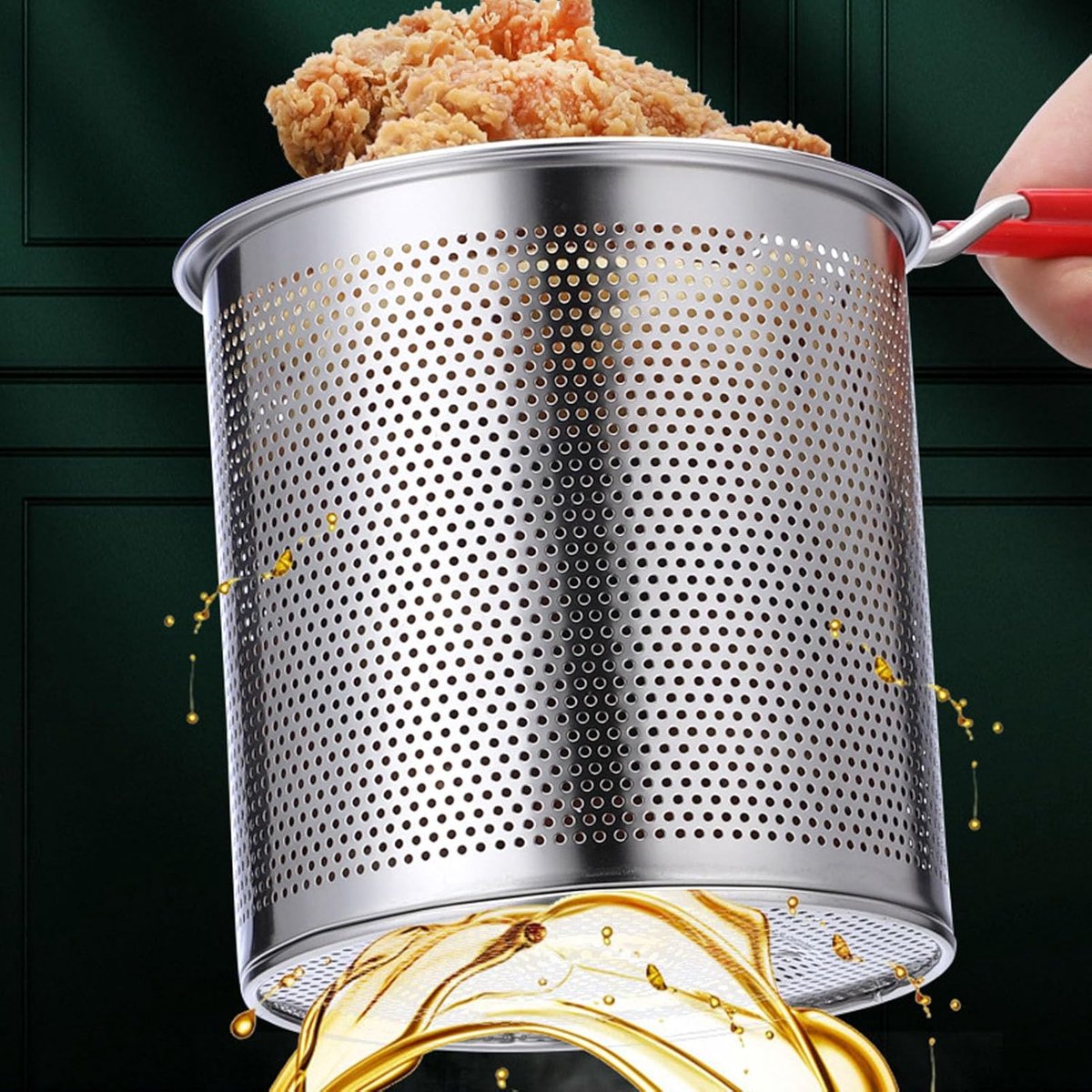 Frying pan - Frying pans - Frying pan set - Stainless steel frying pan with strainer - Portable stainless steel frying pan - Mini shrimp fryer - Small frying — image 2