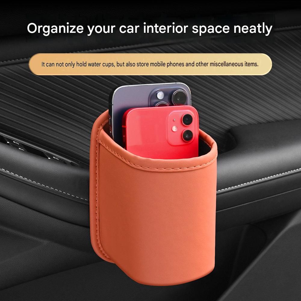 White Universal Car Door Cup Holder - PU Leather Hanging Storage Organizer for Seat Back and Console side and Door storage compartment - Multi-Purpose Beverage โ image 3