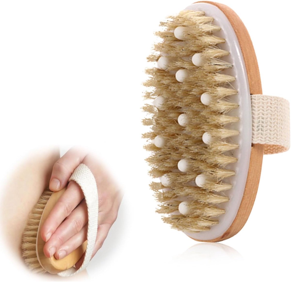 Bath Brush - Body Brush - Natural Bristles - Massage Brush - Shower Brush - Exfoliating Brush - Sauna Brush - Improves Blood Circulation - Lymphatic Function