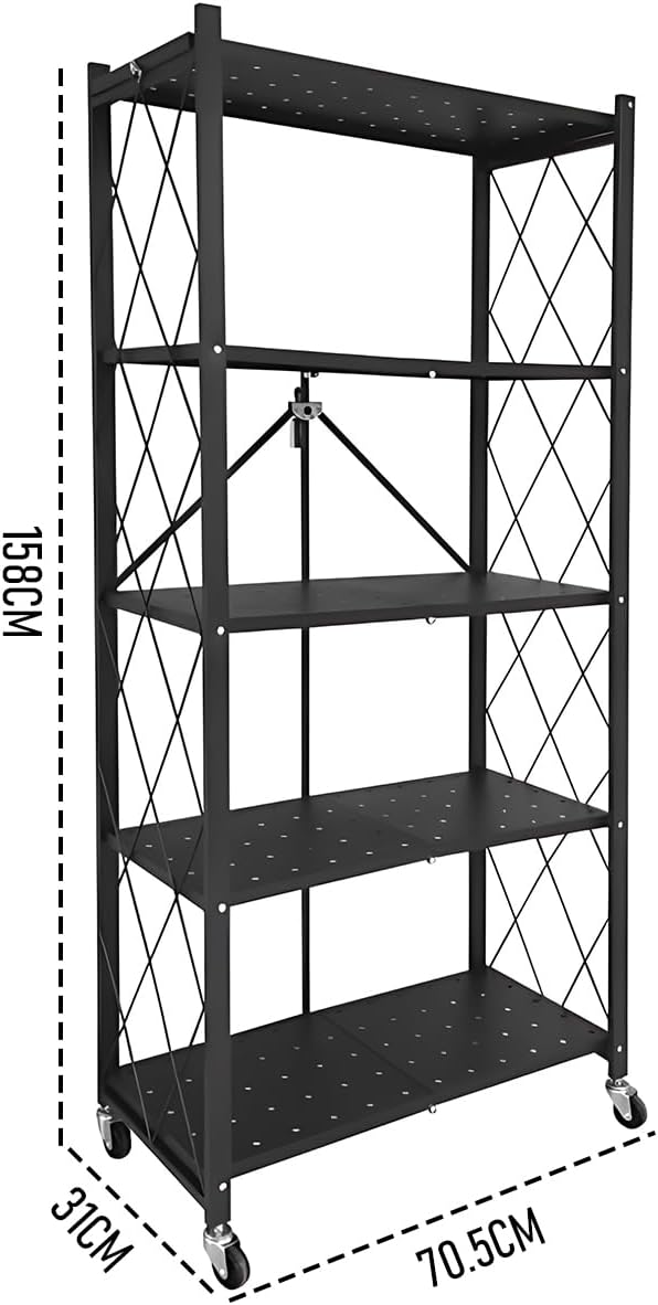 CARLA HOME 5-Tier Foldable Storage Shelf with Wheels for Kitchen, Garage, Pantry or Basement (Black) — image 3