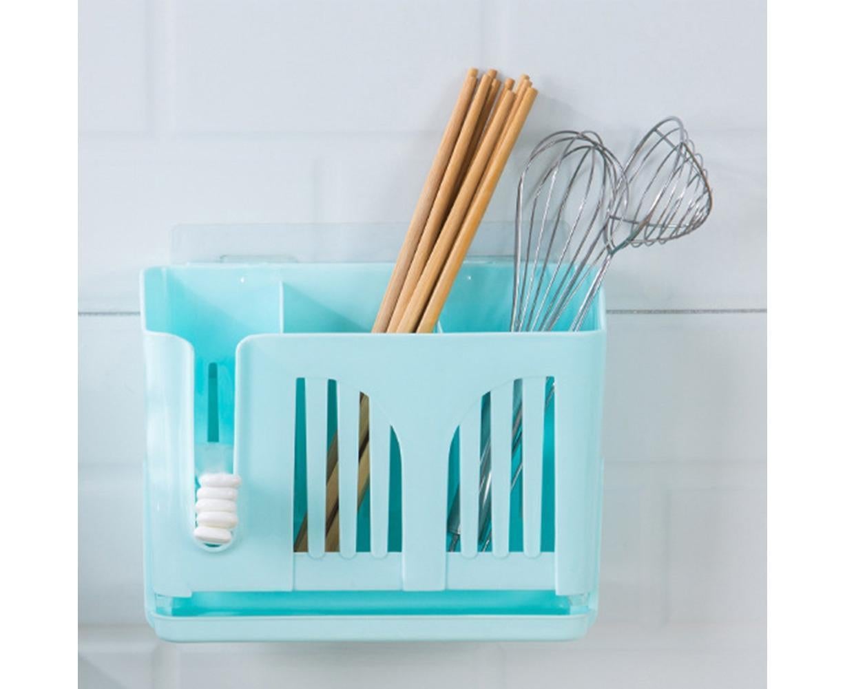 Home Chopsticks Cage Wall-mounted Drain Storage Rack Fork Knife Spoon Holder-Beige โ image 6