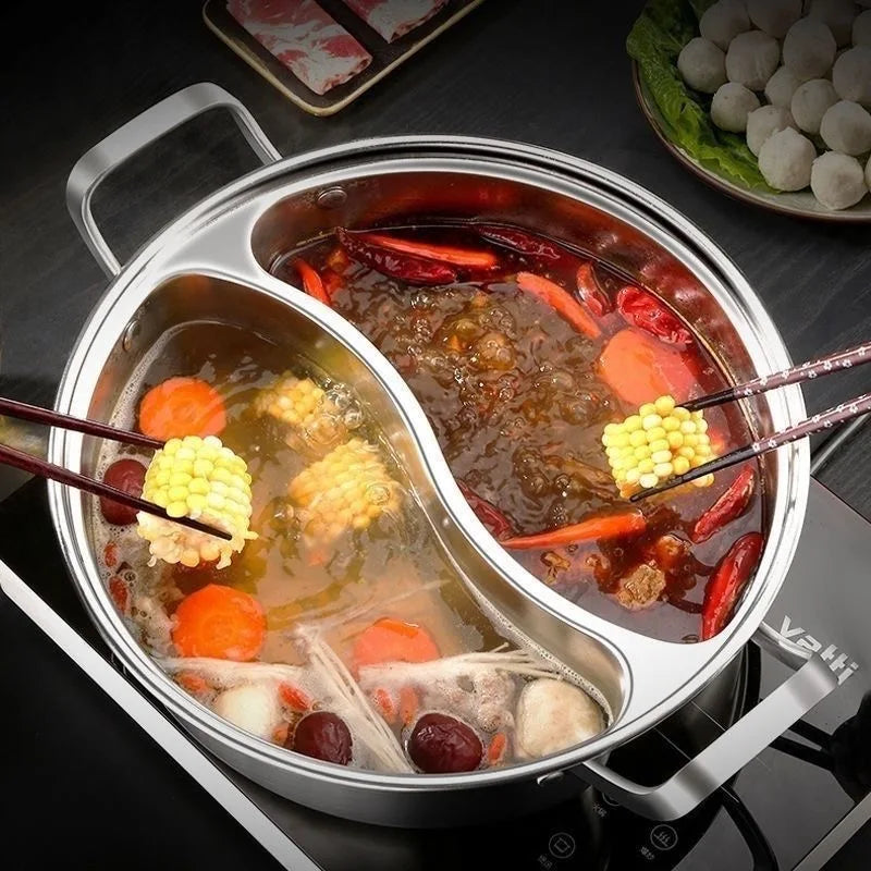32cm 316 Stainless Steel Twin Divided Hot Pot Silver β image 5