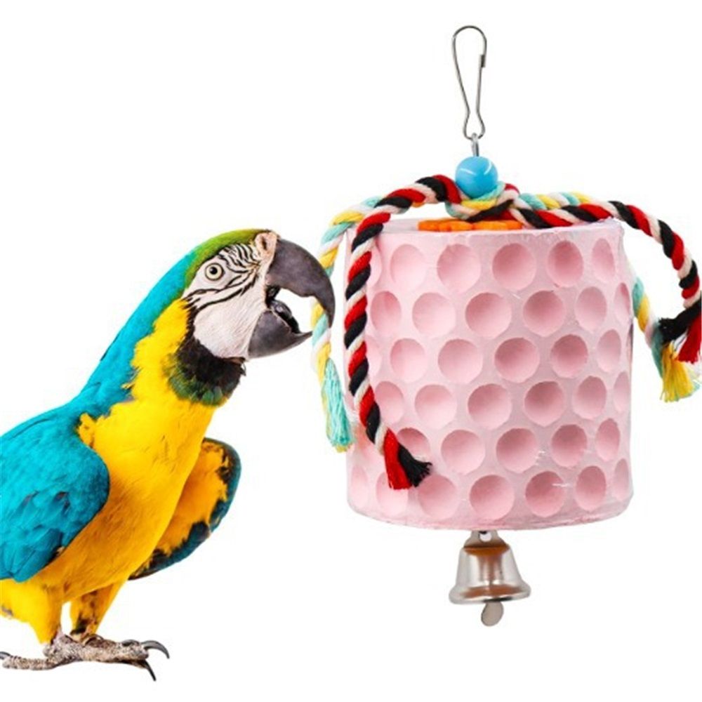 Bird chewing toys, parrot beak grinding calcium stones, with bells, birdcage accessories, parrot cub, hamster, Totoro cage toys(Pink) — image 2