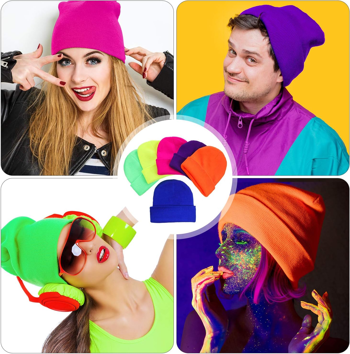 6 Pieces Neon Beanie Hat Acrylic Watch Winter Hat Plain Knit Long Skullcap Fisherman Beanie Unisex, Medium โ image 6