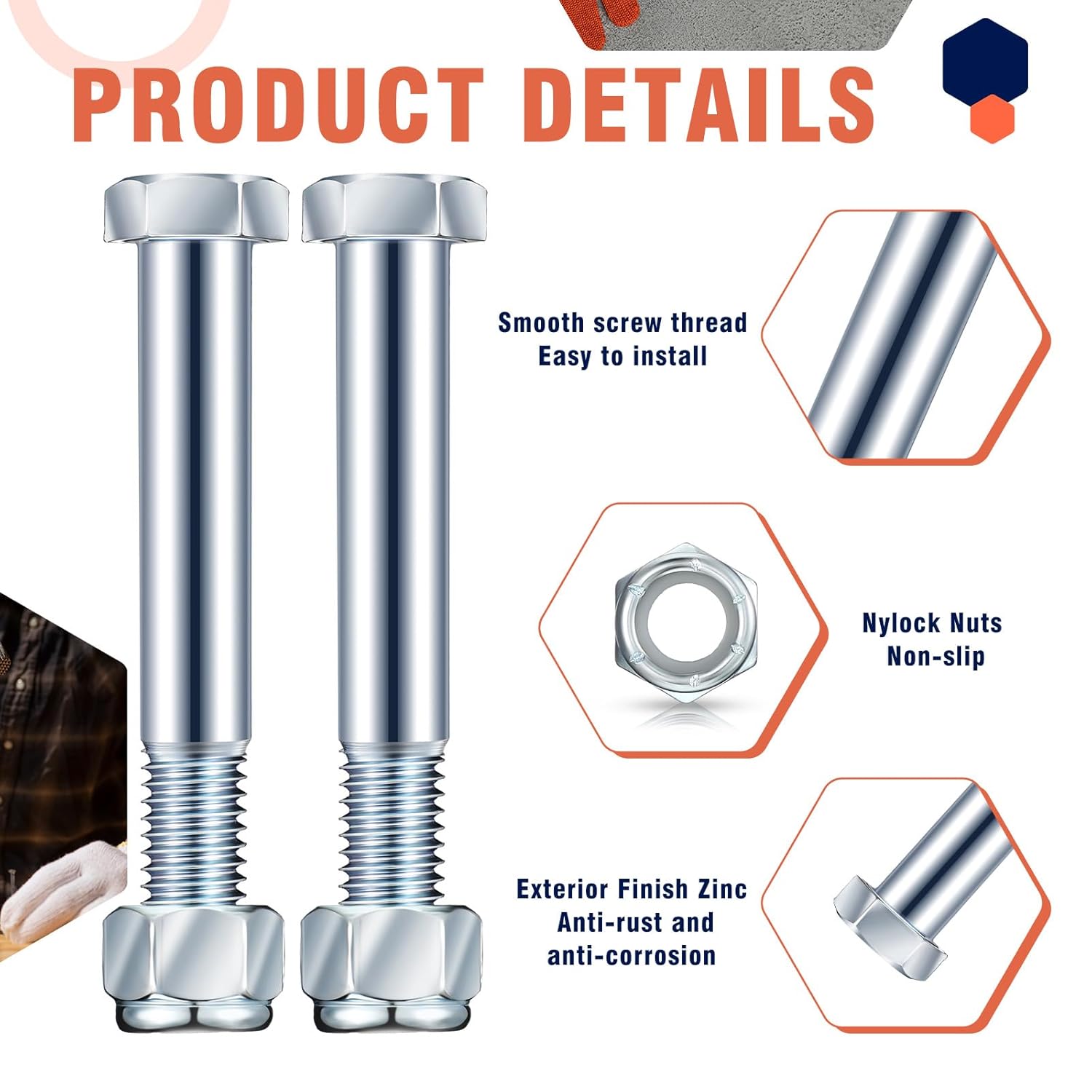 5 Pack Grade 2 Shear Bolts for Rotary Cutters Bolts and Lock Nuts Kit 1/2" x 3-1/2" with Nylock Nuts Fit Brush Cutter Tractor Gearboxes Compatible with Rotary — image 3