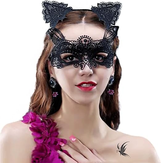 Cat mask and cat ears headband women's fancy dress Halloween mask costume Catwoman accessories makeup party gifts — image 3