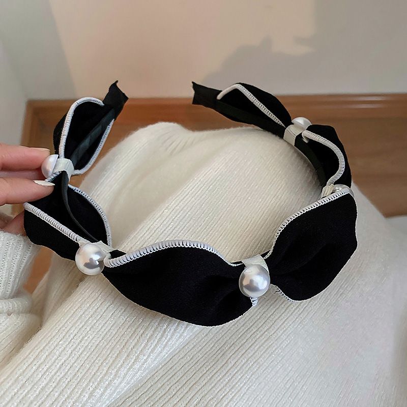 2PCS Pearl Headbands for Women, Beaded Headband Non Slip Wide Top Knot Head Bands, Headband with Pearls Hair — image 4