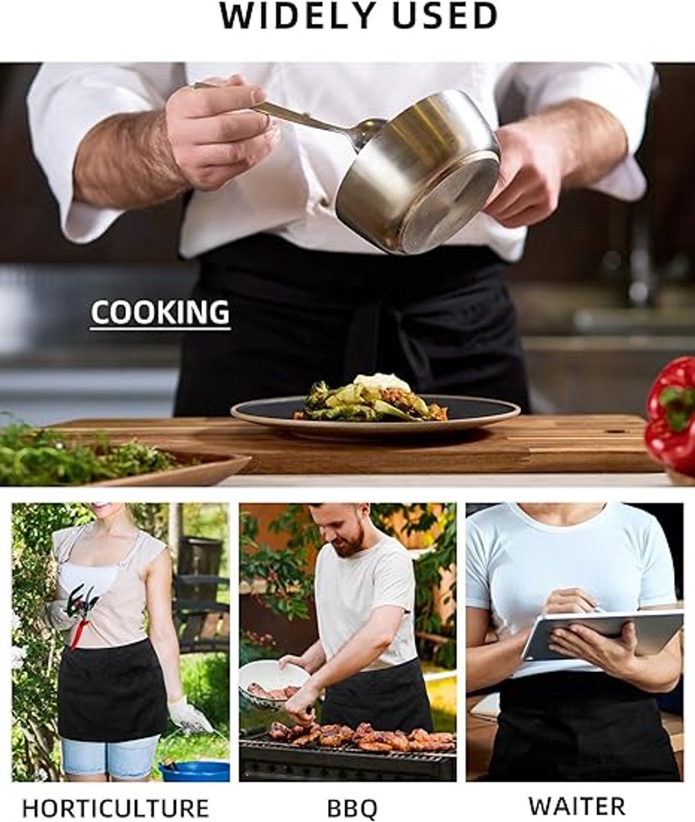 Waiter Apron - Kitchen Apron with 3 Pockets - Waterproof Bar Apron - Waterproof and Oil-Repellent - Restaurant Unisex Half Aprons - Waitress Apron - Black — image 5