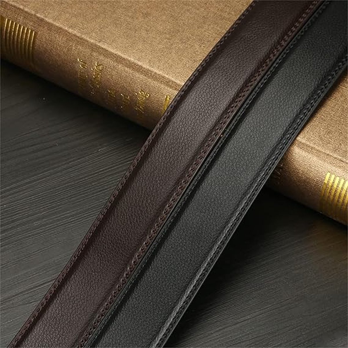 2 pieces - Men's Belt - Leather Belt - Adjustable - Gift Men - Shortenable - Gift Man - Cow Leather - Black & Brown - Without Holes - 130cm โ image 2