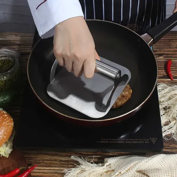 Stainless Steel Burger Press with Flat Base and Handle for Smash Burgers, Grills, Stovetops, Home Kitchens and Restaurants, Silver โ image 5