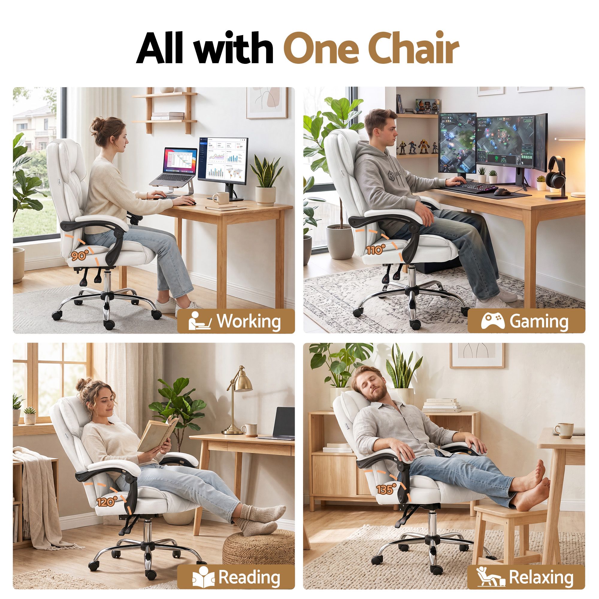 Artiss Executive Office Chair Leather Recliner White โ image 5