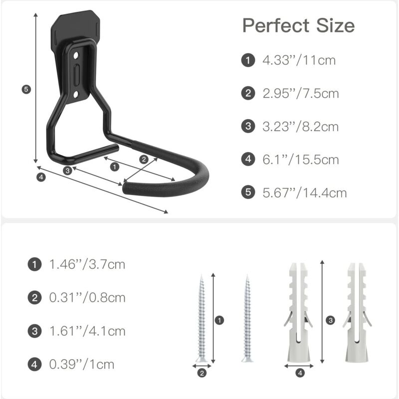 4 Pack Bike Hooks, Iron Hanger Holders, Heavy Duty L-Shaped Storage Wall Mount, Practical Vertical Bicycle Rack For — image 4