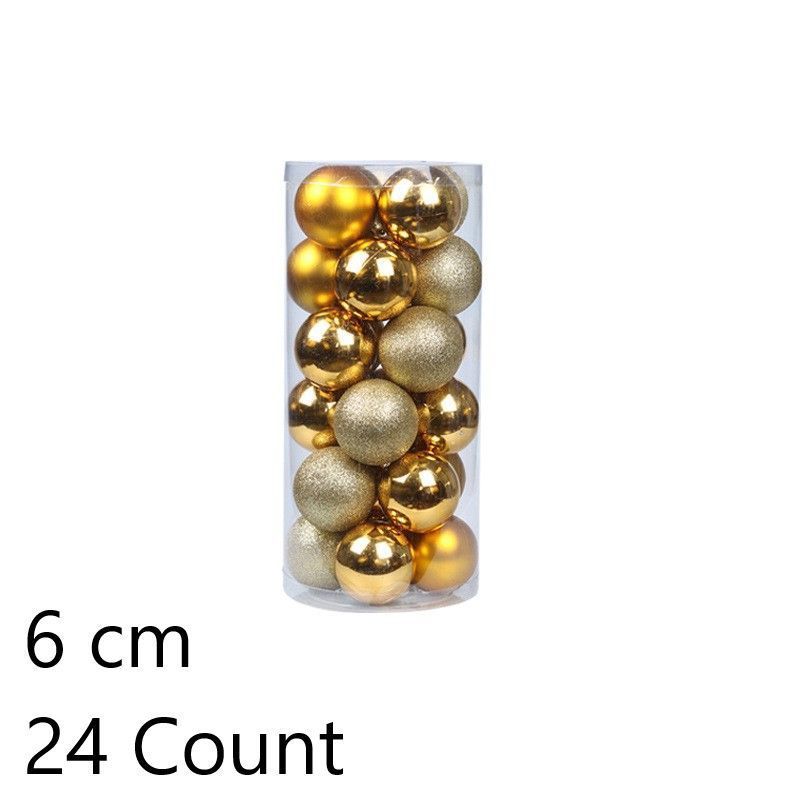 24 Count Colorful Plastic Xmas Pendant Baubles, Gold 6cm Tree Hangings for Christmas Indoor Decor and Halloween Themed Party Setup
