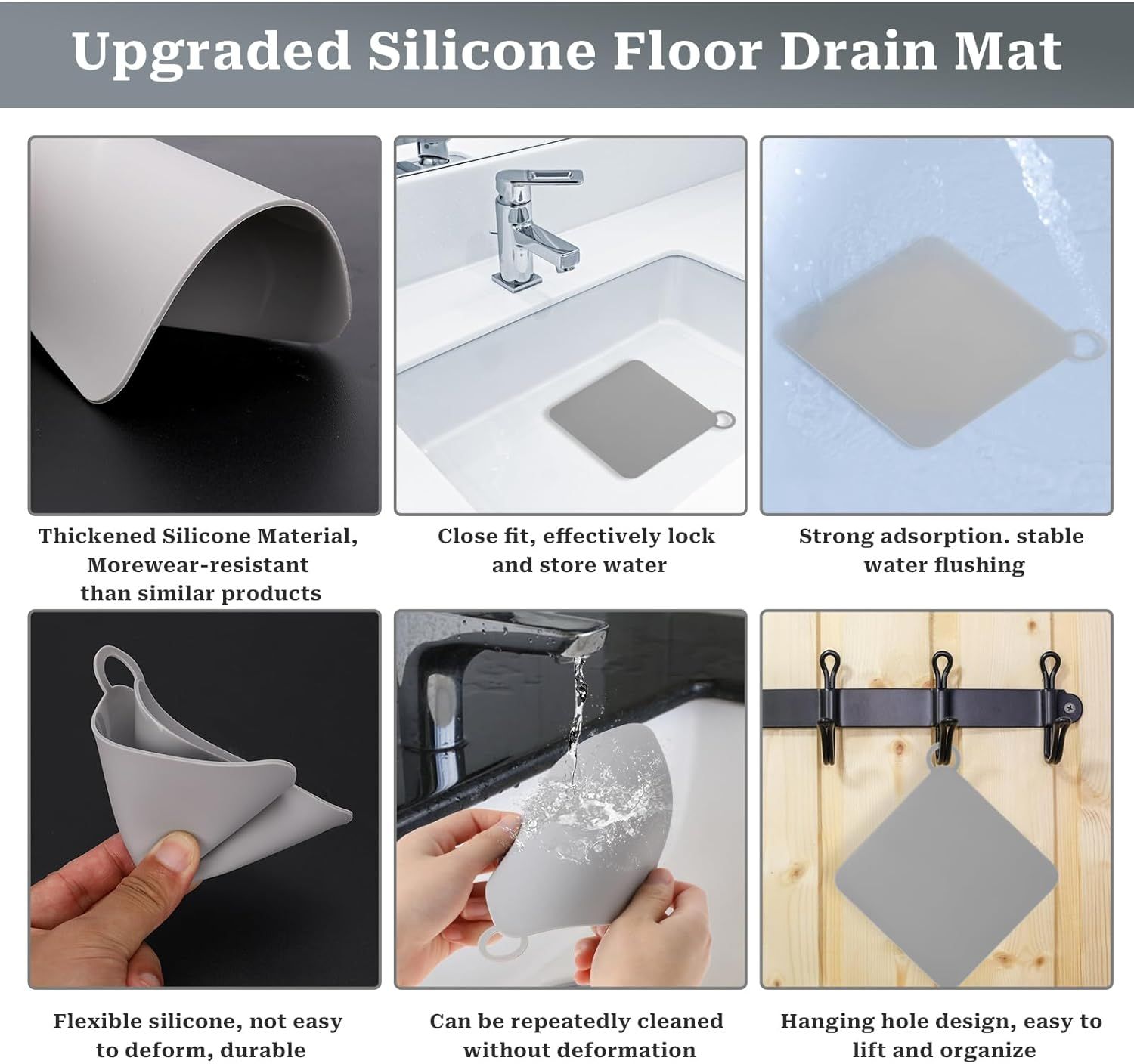 2 Pieces Silicone Tub Stopper Shower Drain Cover Floor Drain Anti-Odor Mat Shower Silica Gel Drain Plugs Bathtub Drain Cover Sewer Deodorization Floor Drain — image 5