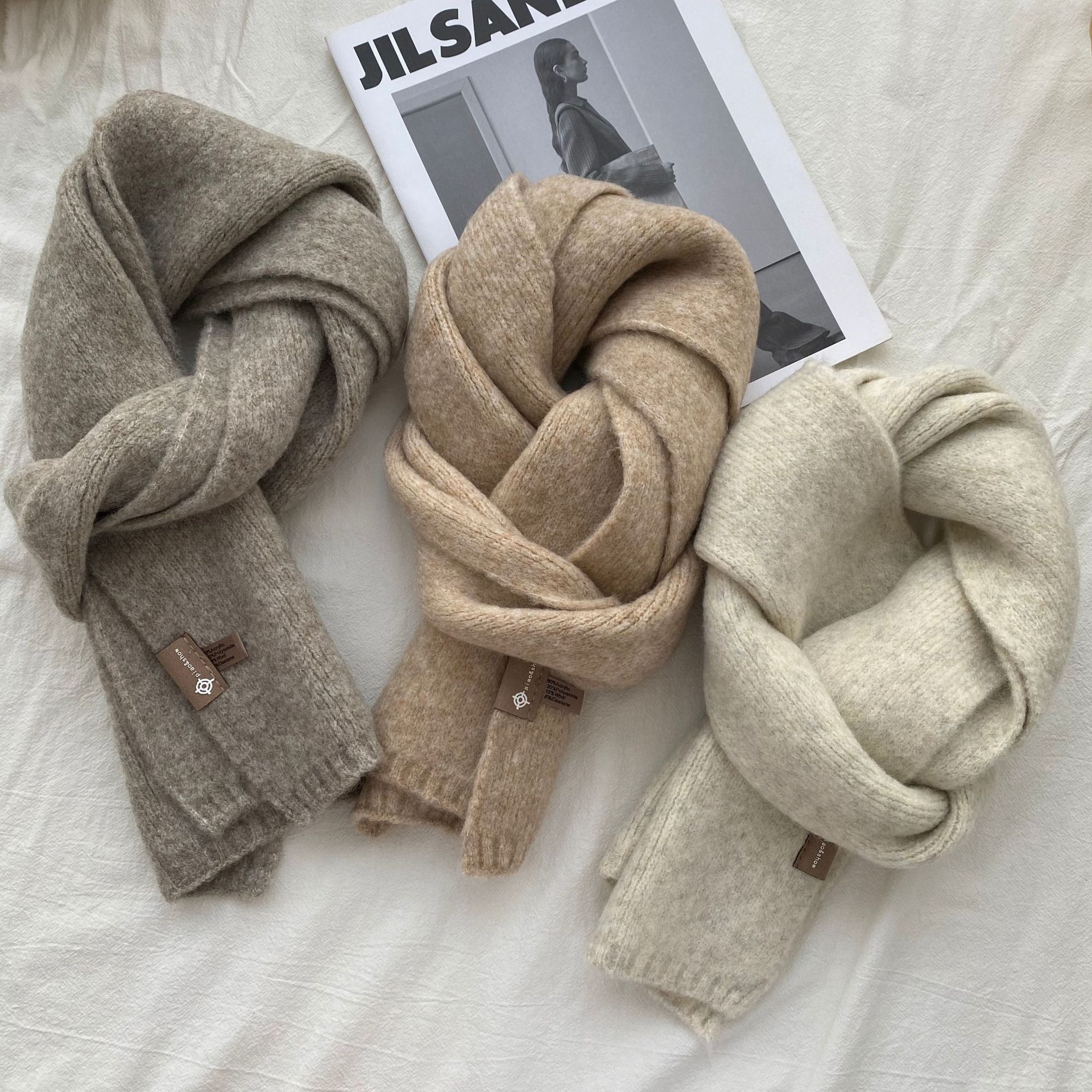 Orange Luxuriously Soft Wool Blend Knit Scarf - Cozy Warm Solid Colour Unisex Winter Essential — image 2