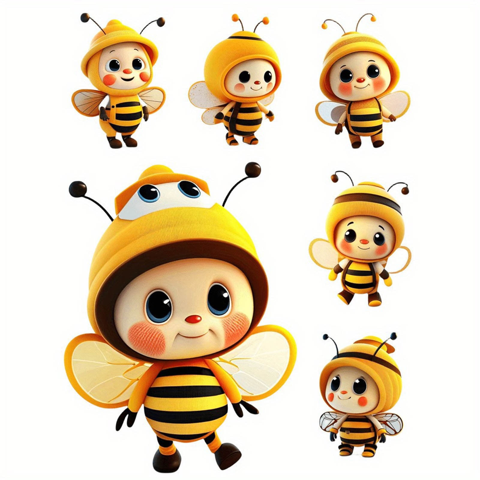 6PCS Christmas Cute Bee Hanging Ornaments, 3.15" Flat Christmas Tree Hanging Pendants, Acrylic Yellow Honeybee with Hat Indoor Decoration for Home Party — image 2