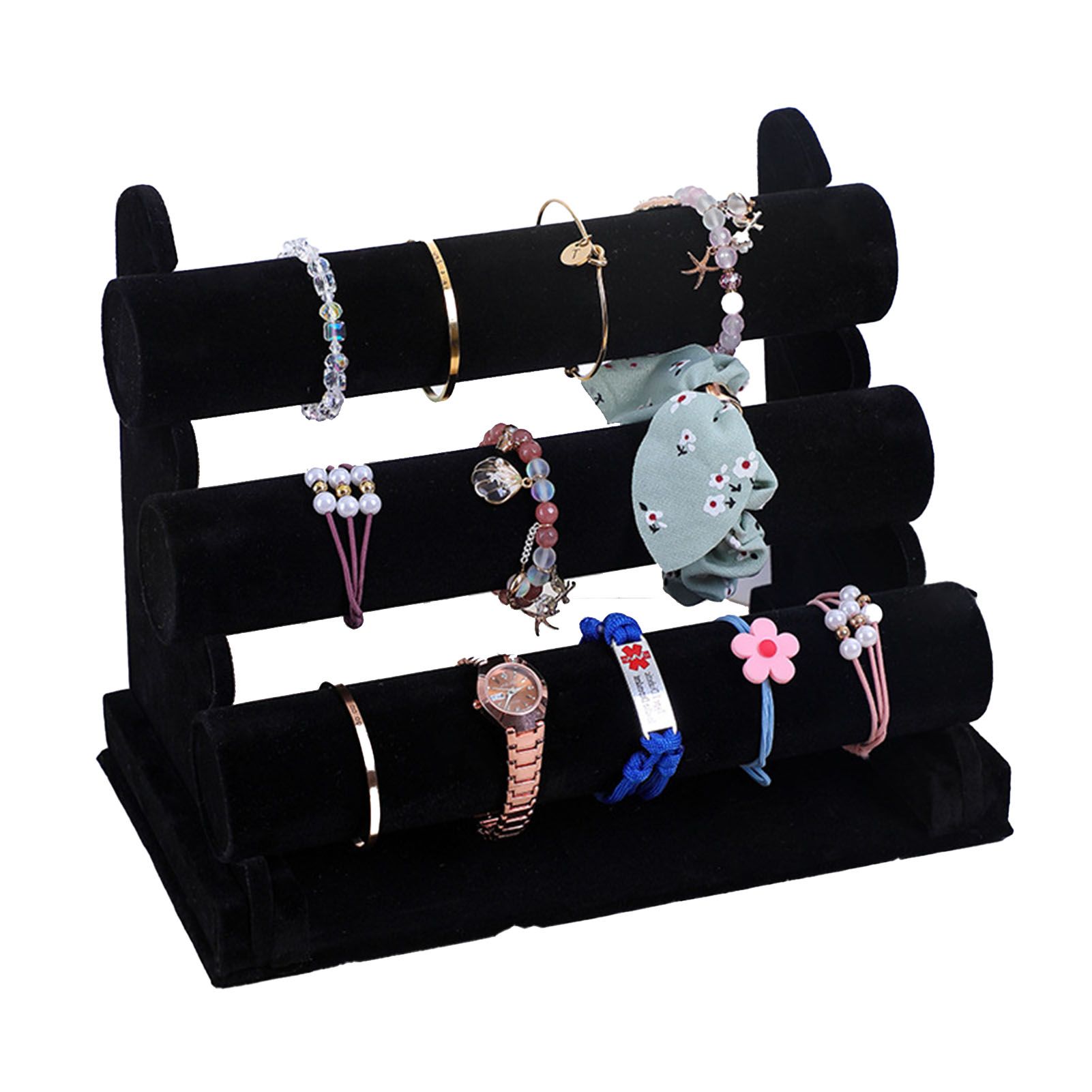 Velvet Jewelry Tower 3 Layers Watch Bracelet Holder Necklace Jewelry Display Stand Black Jewelry Stand โ image 2