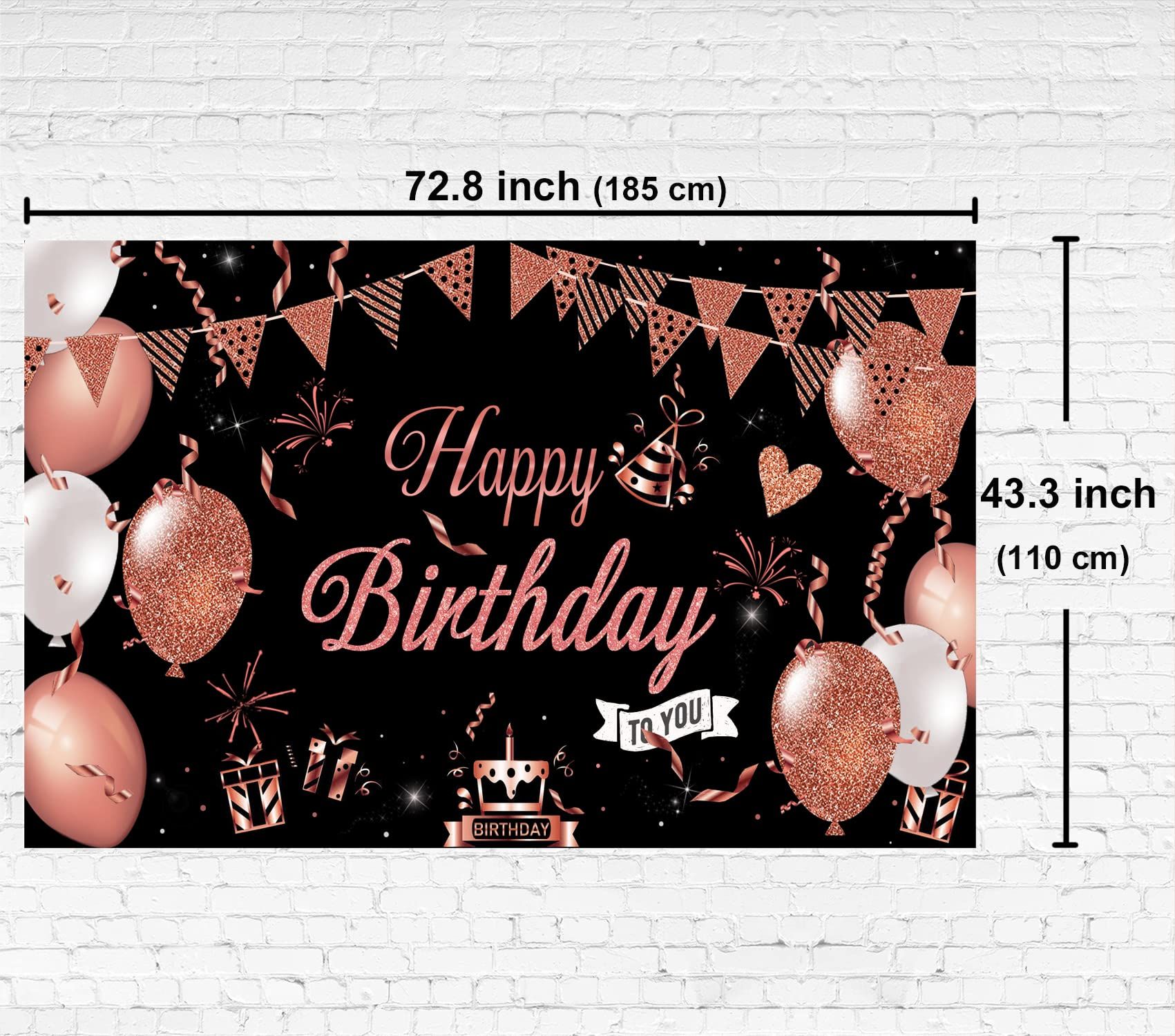 Happy Birthday Decoration Banner, Large Black and Rose Gold Happy Birthday Banner Sign, Happy Birthday Backdrop — image 4