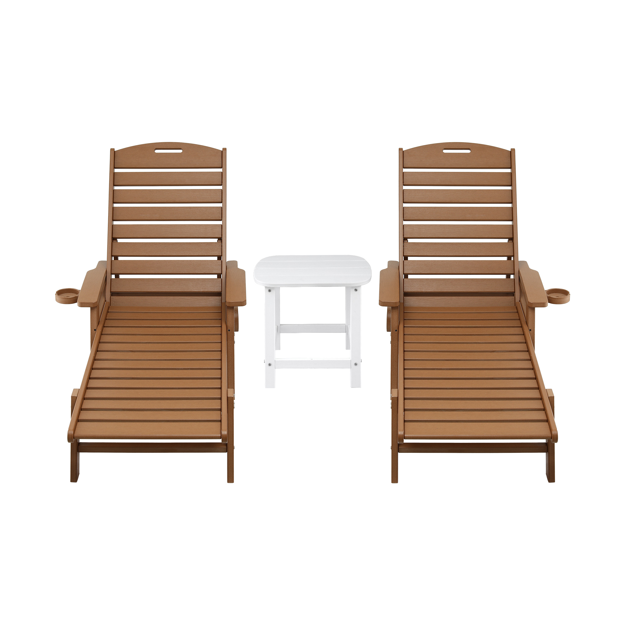 Gardeon Sun Lounge Lounger Table and Chairs Beach Chair HDPE Patio Outdoor Furniture Wheels Brown — image 3