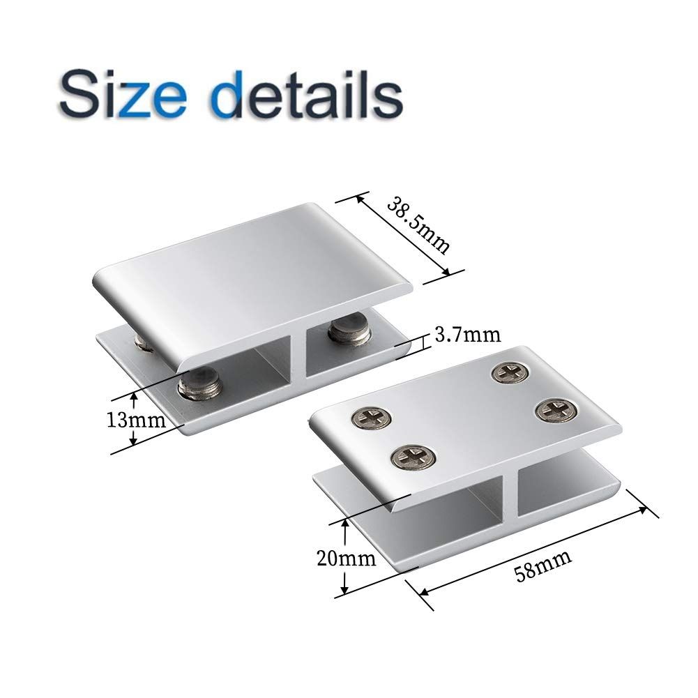 Glass Clamp, 4 Pack Adjustable Double Side Aluminum Alloy Glass Shelf Support Bracket, Glass Clip Clamp Holder for 10-12mm Thickness — image 5