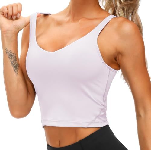 Women's Crop Tank Sports Bra for Yoga, Running, Gym Workouts & Low-Impact Activities, L (White) — image 2