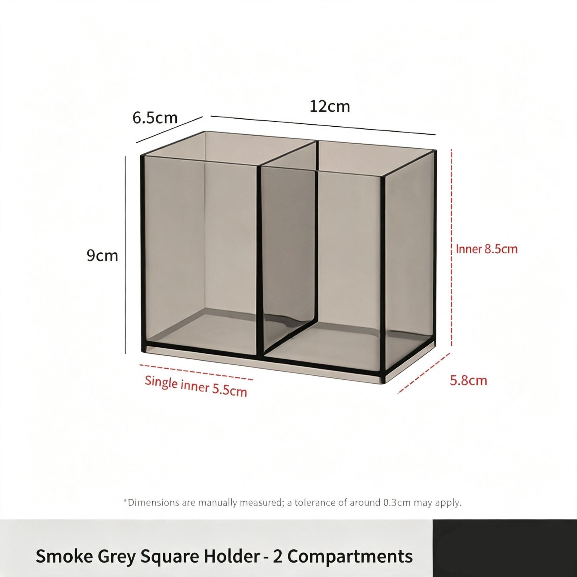 Grey Square Storage Tube, 2 Compartments Acrylic Cosmetic Holder