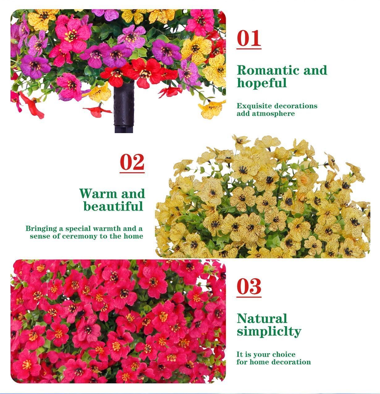 Deep Red Autumn Faux Flower Stems 3 Pack Patio Interior Portrait Styling — image 2