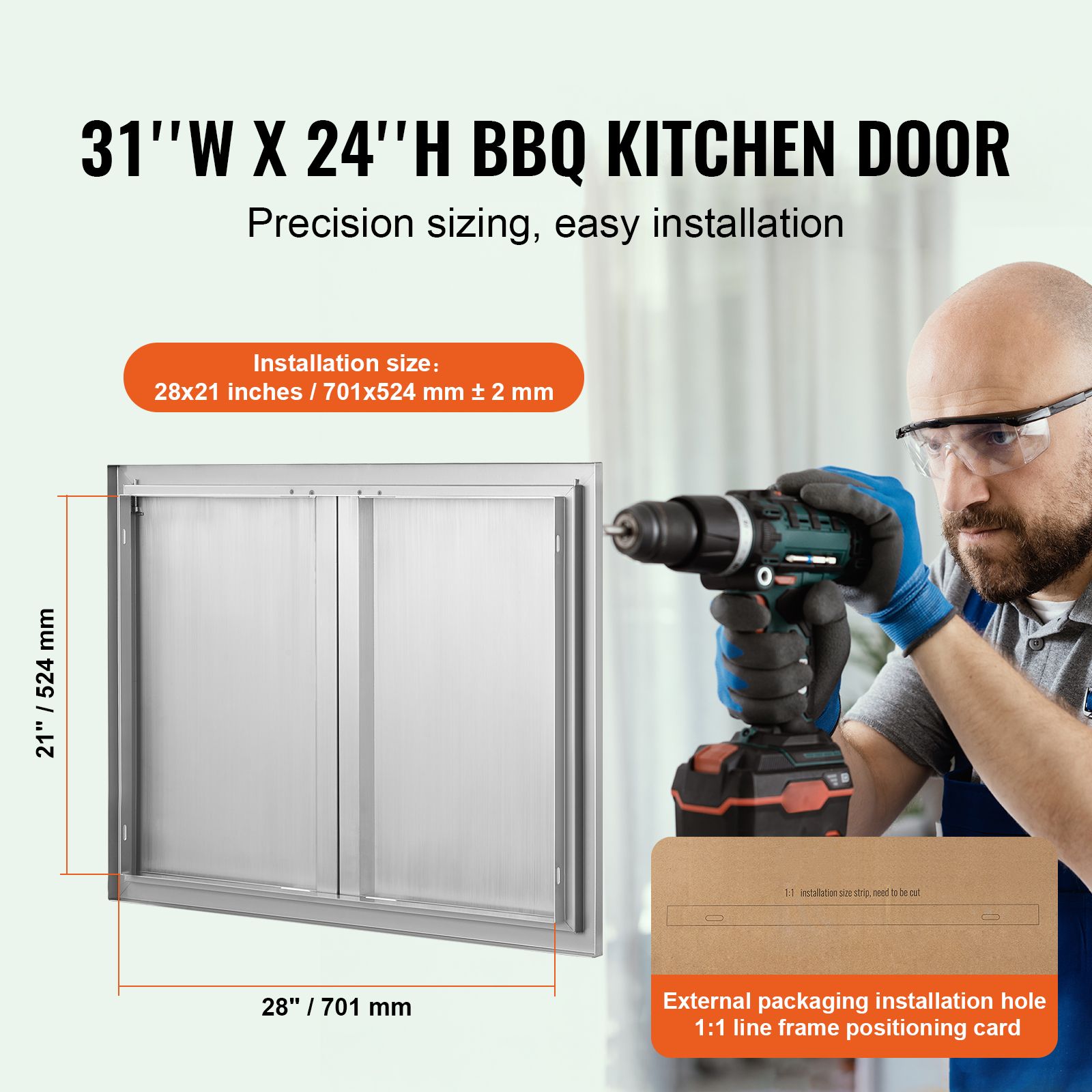 BBQ Access Door, 787 × 609 mm Double Outdoor Kitchen Door, Stainless Steel Flush Mount Door, Wall Vertical Door with Recessed Handles, for BBQ Island, Grilling — image 2