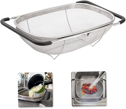 Over Sink Expandable Stainless Steel Colander, Fine Mesh Strainer Basket with Rubber Grip Handles for Rinsing Pasta, Fruit and Vegetables โ image 4